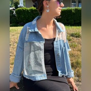 Glitter bug denim patchwork jacket